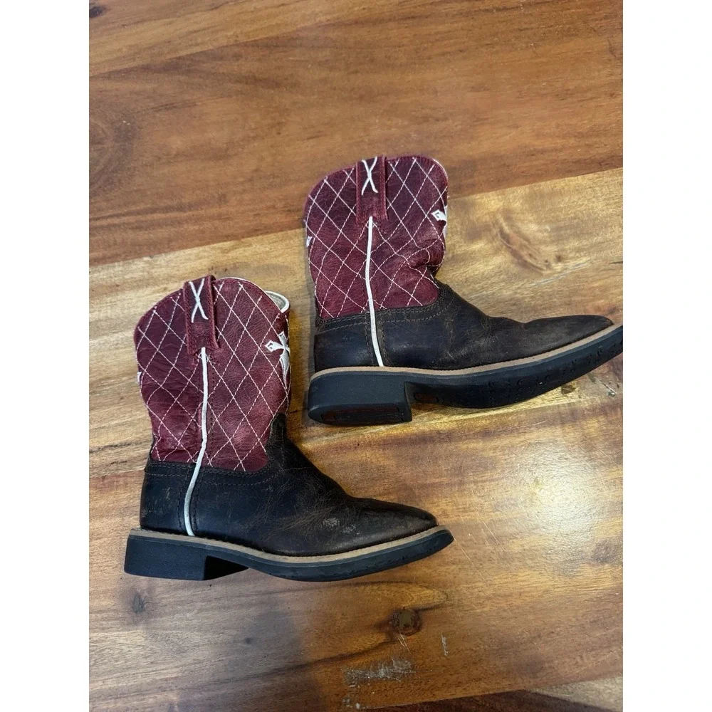 Twisted X Cross Boots Western Leather Red Brown Little‎ Boys 8.5 M